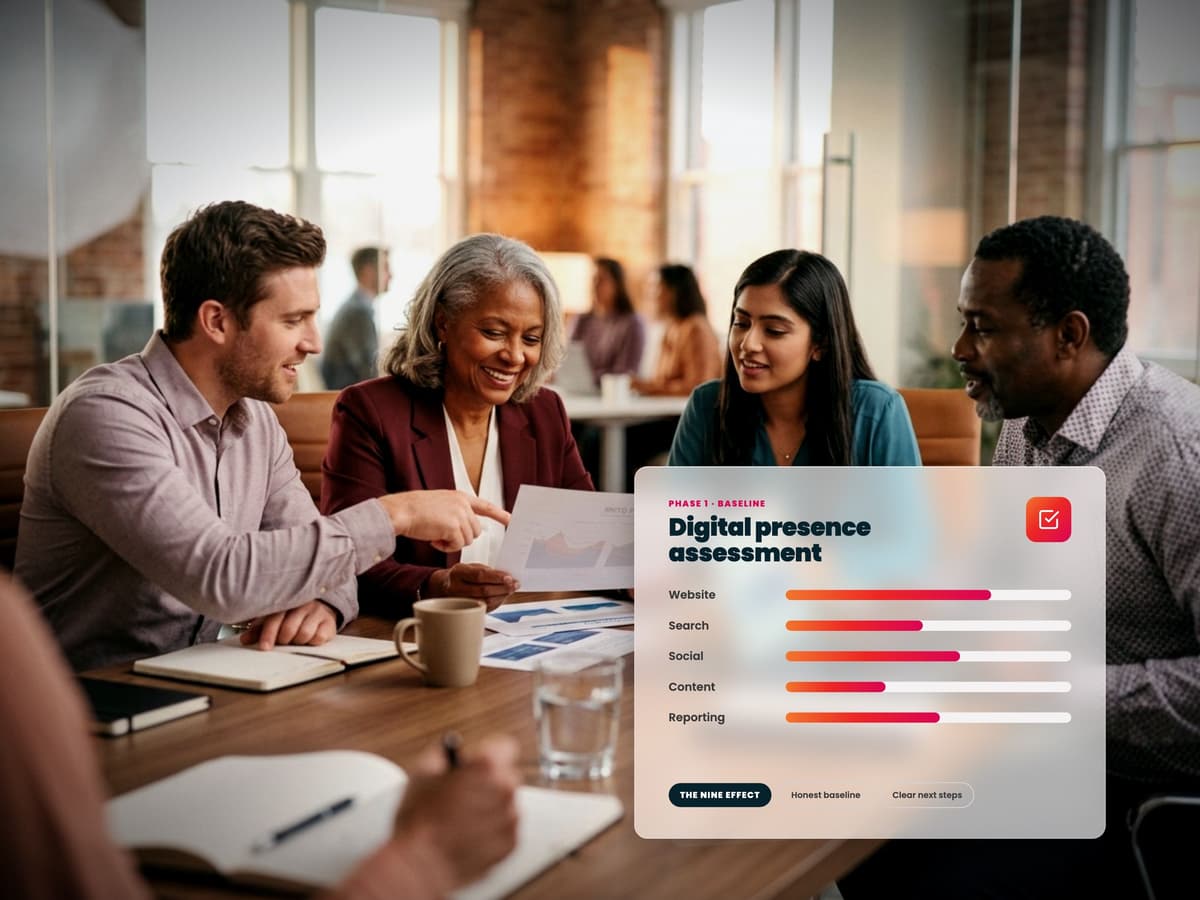 Credit union marketing leaders reviewing a digital presence assessment together